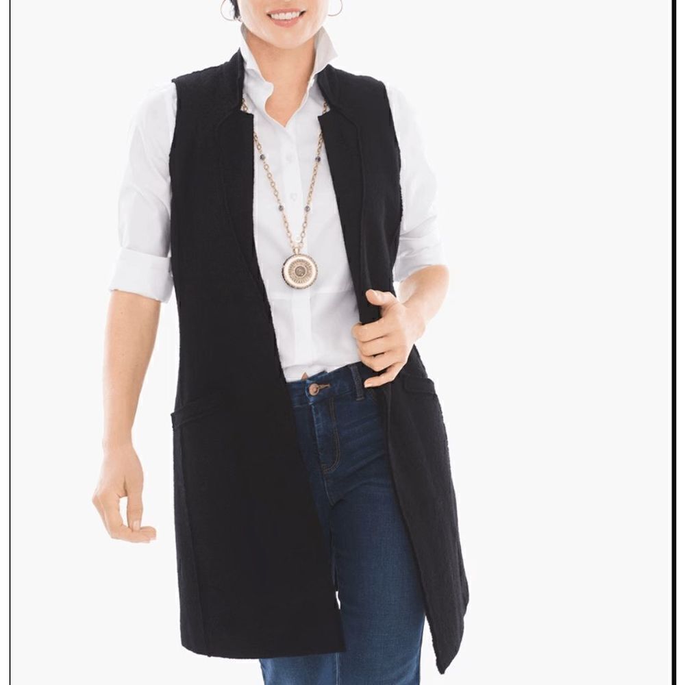 Chico’s Black 100% Boiled Wool Women’s Vest Snap Closure